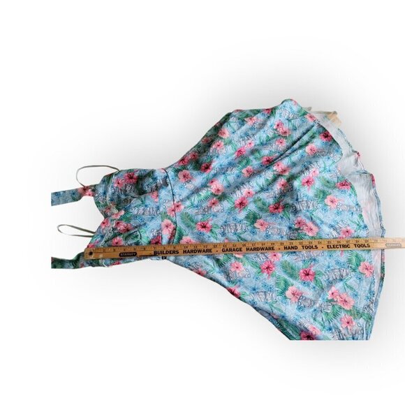 Hot Topic Fit and Flare Hawaiian Tiki Dress XS Blue Floral Halter Swing Retro - Picture 12 of 13